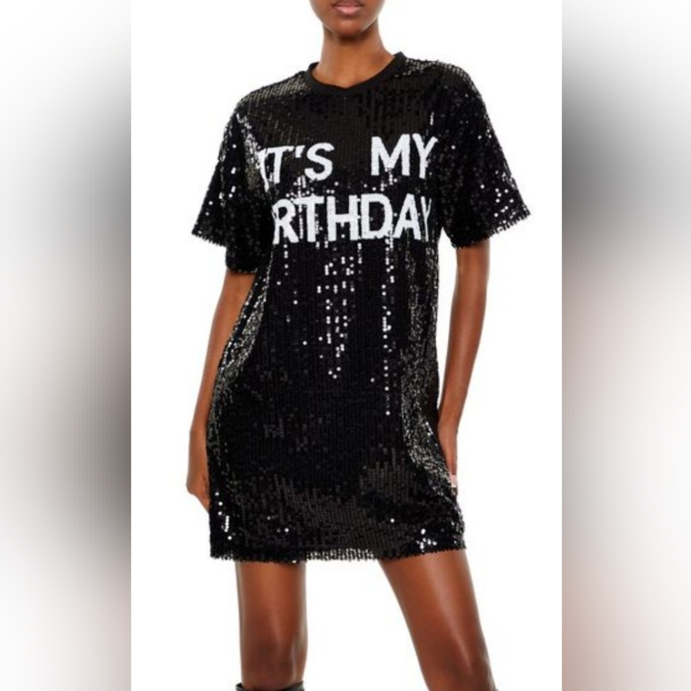 Sequin "It's My Birthday" T-Shirt Dress NWT {Size M }